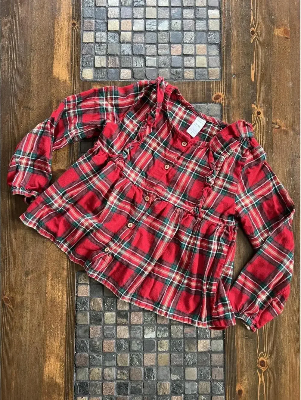 Carter's 100% Cotton Plaid Ruffle Button Front Holiday Top Girls Size 7 🧣🎄